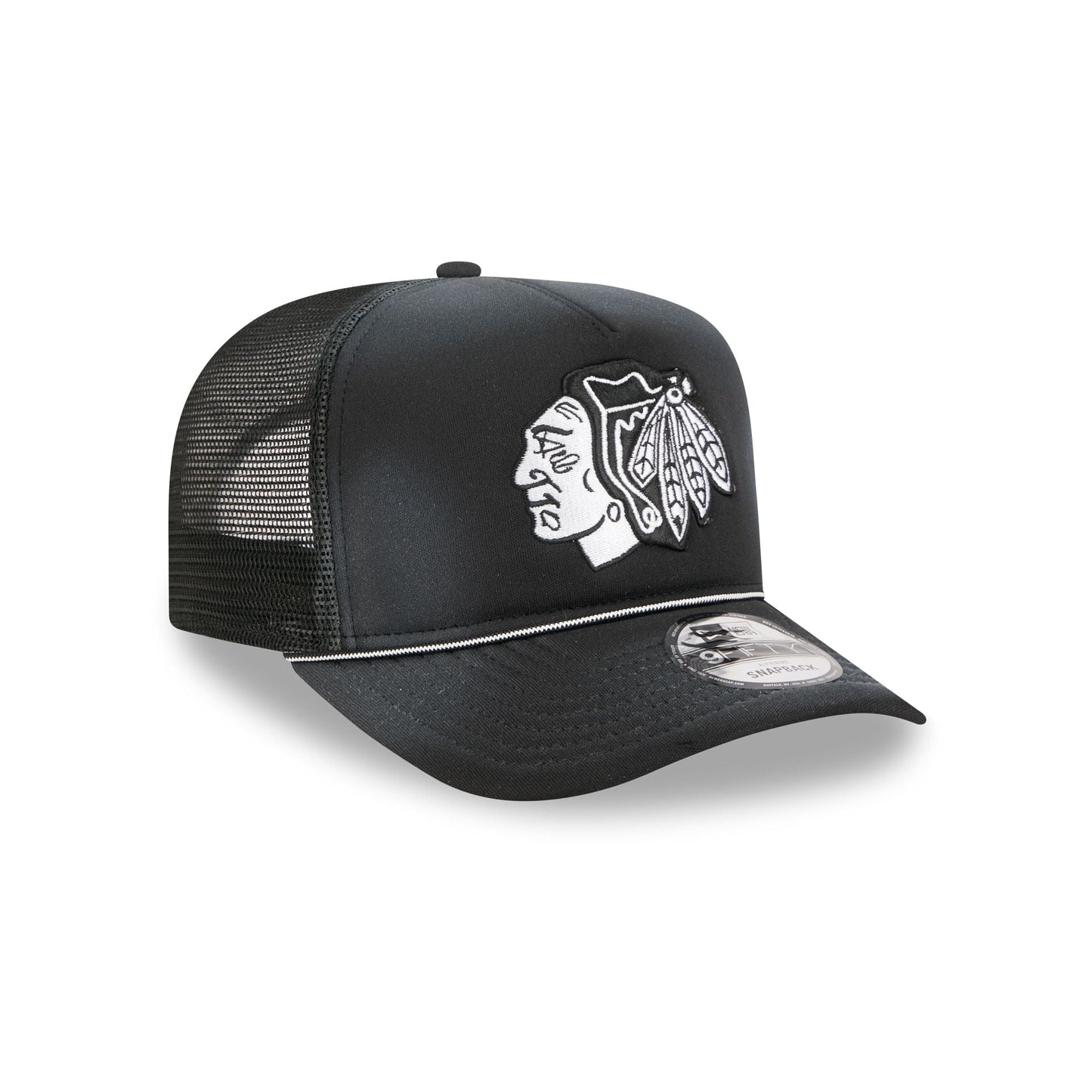 Chicago Blackhawks Washed Black 9FIFTY A-Frame Trucker Hat
