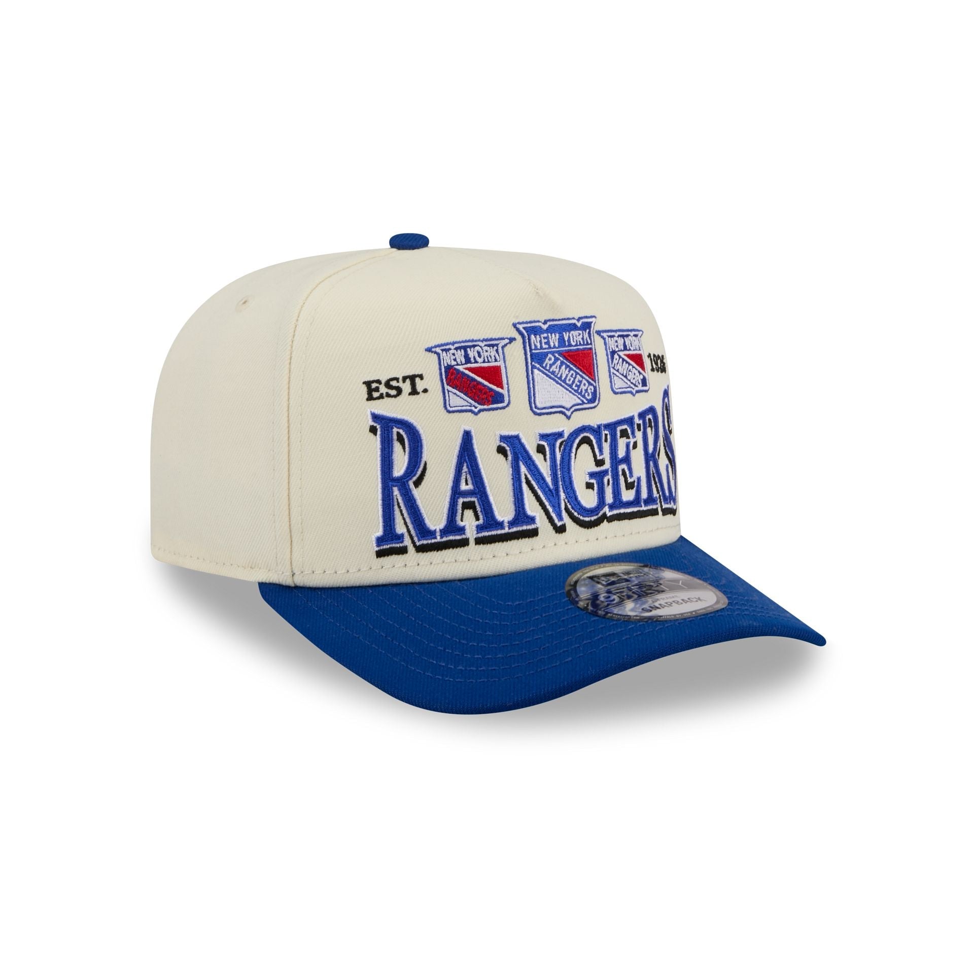 New York Rangers Three Hit Chrome White 9FIFTY A-Frame Snapback Hat