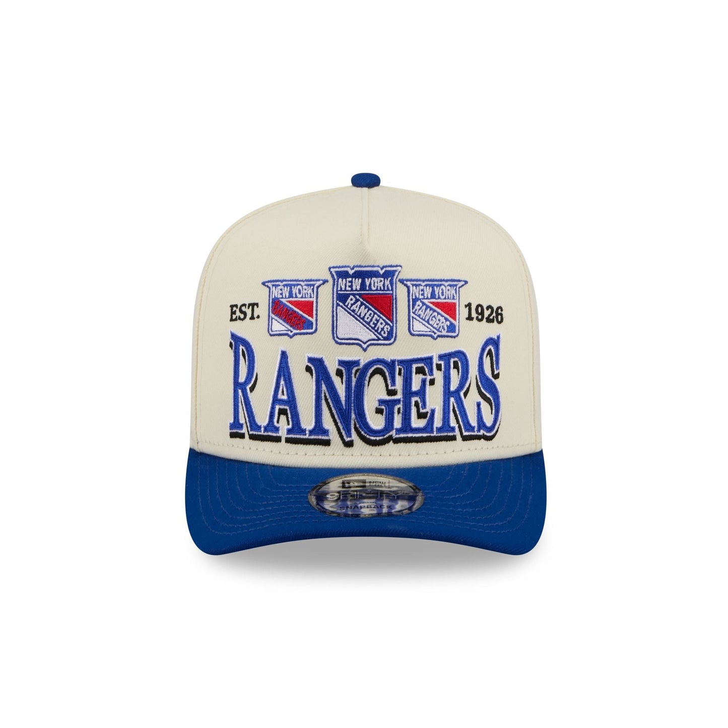 New York Rangers Three Hit Chrome White 9FIFTY A-Frame Snapback Hat