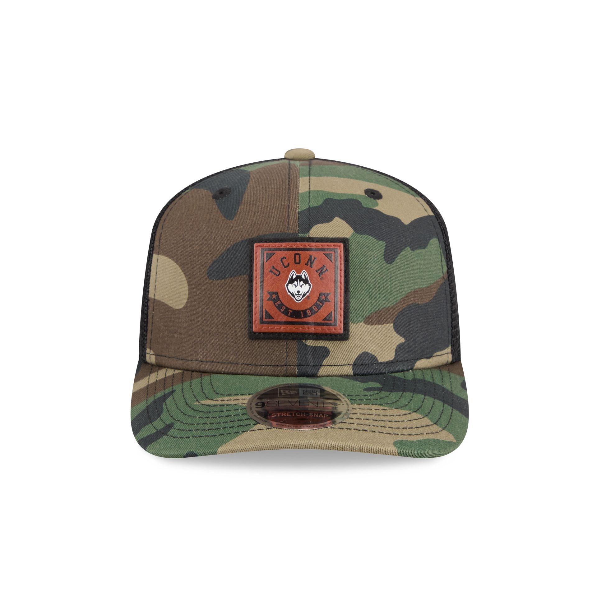 Connecticut Huskies Camo Canvas 9SEVENTY Trucker Hat