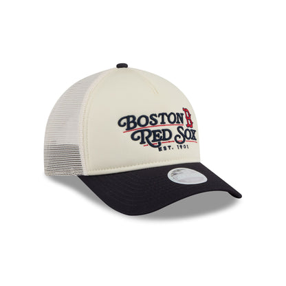 Boston Red Sox Retro Chrome Women's White 9FORTY M-Crown A-Frame Trucker Hat