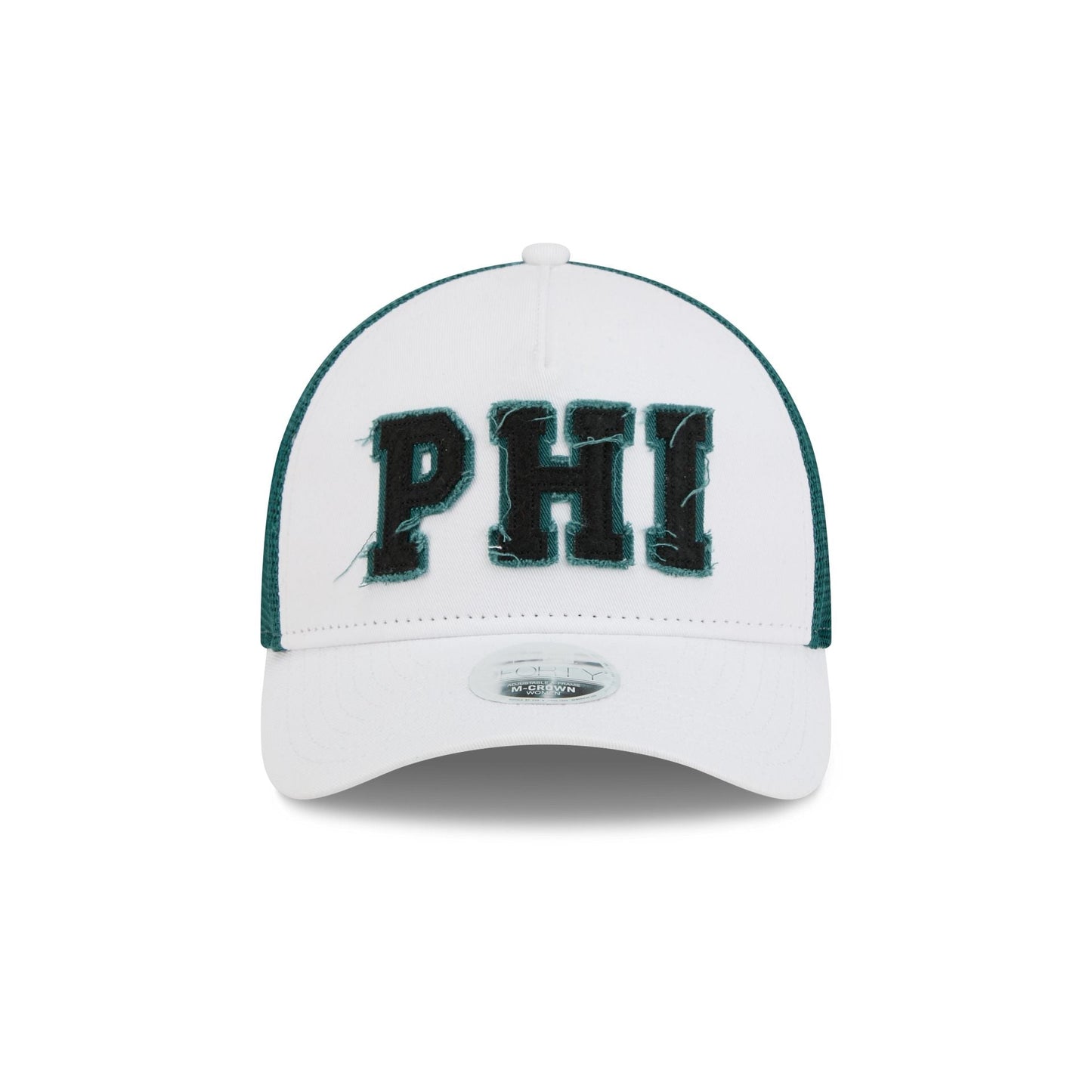 Philadelphia Eagles Optic White Felt Logo Women's 9FORTY M-Crown A-Frame Trucker Hat