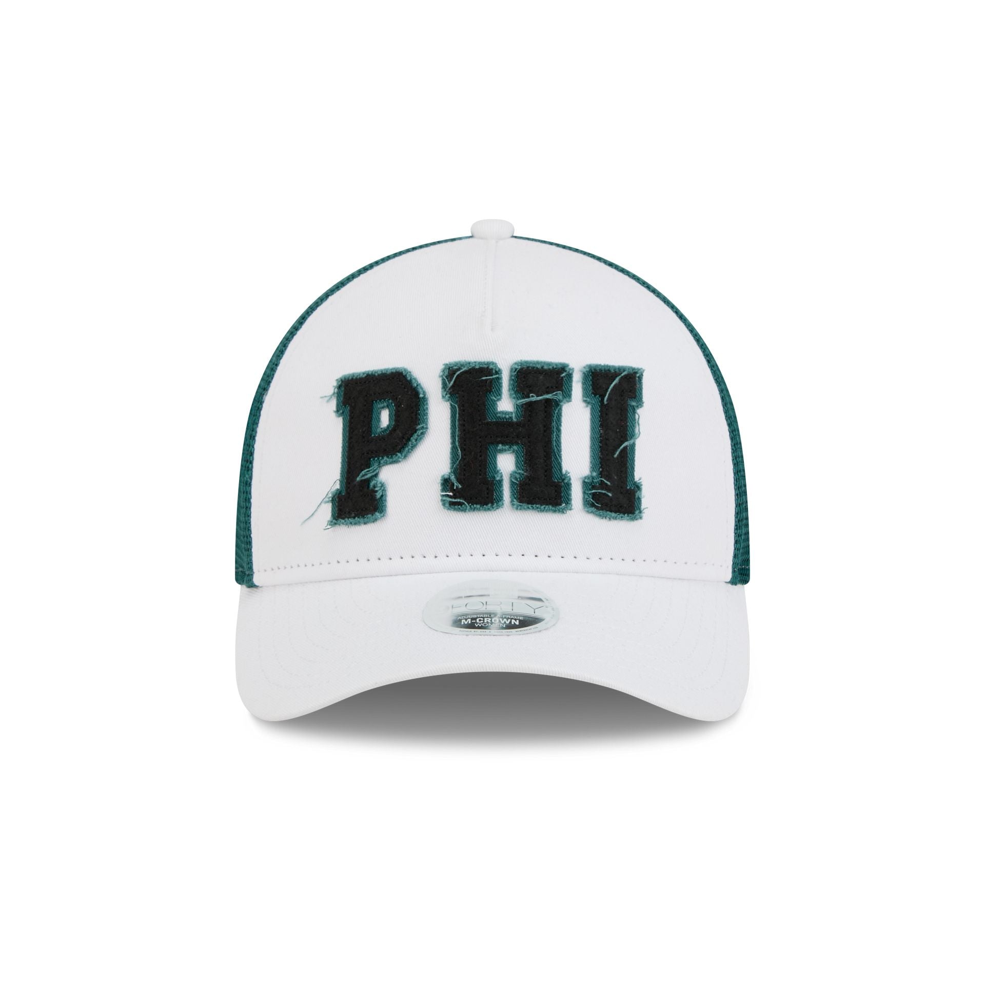 Philadelphia Eagles Optic White Felt Logo Women's 9FORTY M-Crown A-Frame Trucker Hat