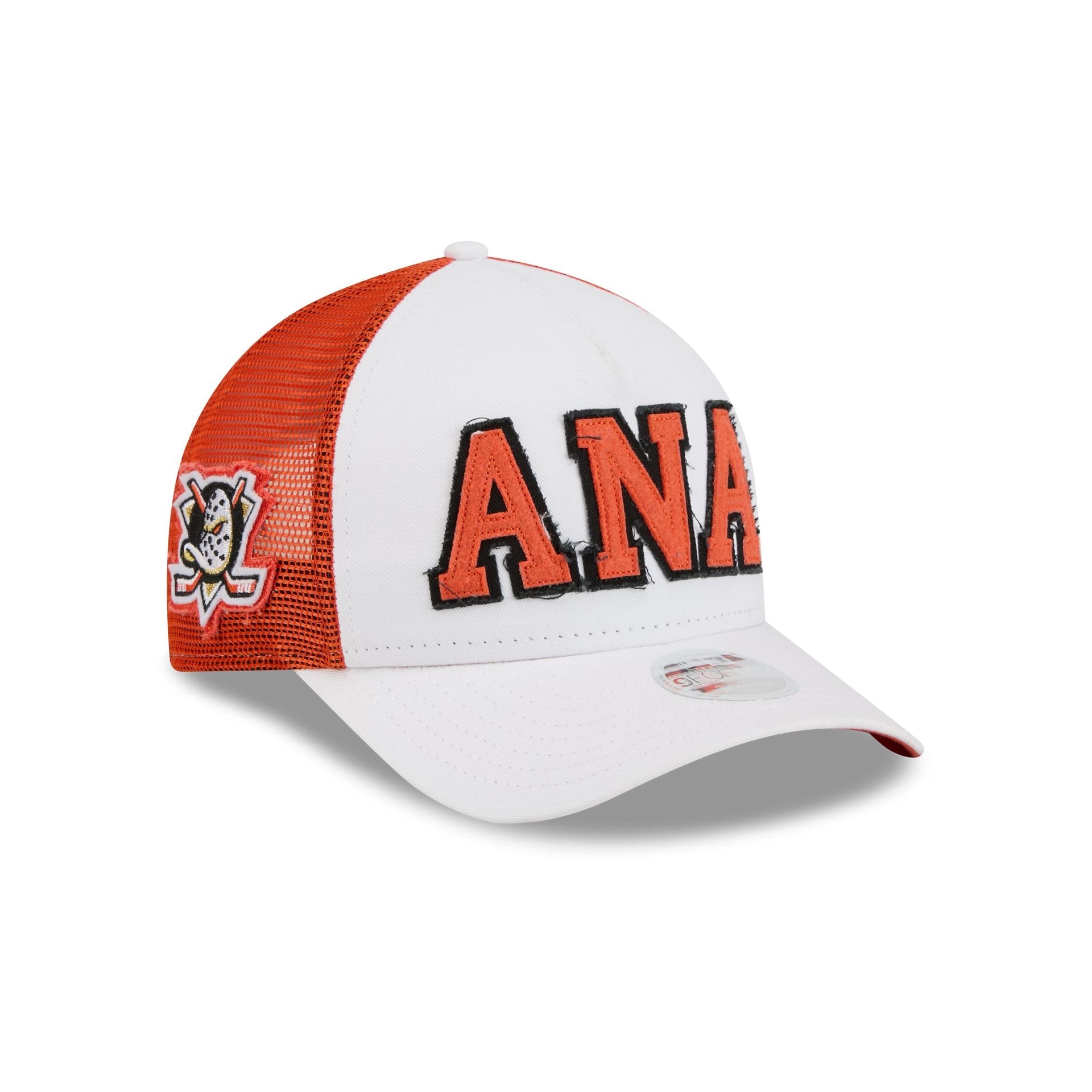 Anaheim Ducks Optic White Felt Logo Women's 9FORTY M-Crown A-Frame Trucker Hat