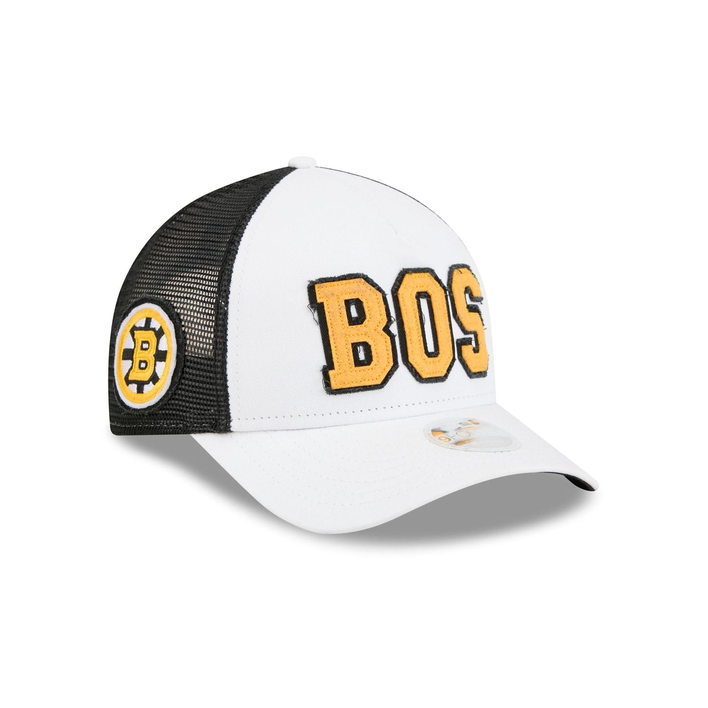 Boston Bruins Optic White Felt Logo Women's 9FORTY M-Crown A-Frame Trucker Hat