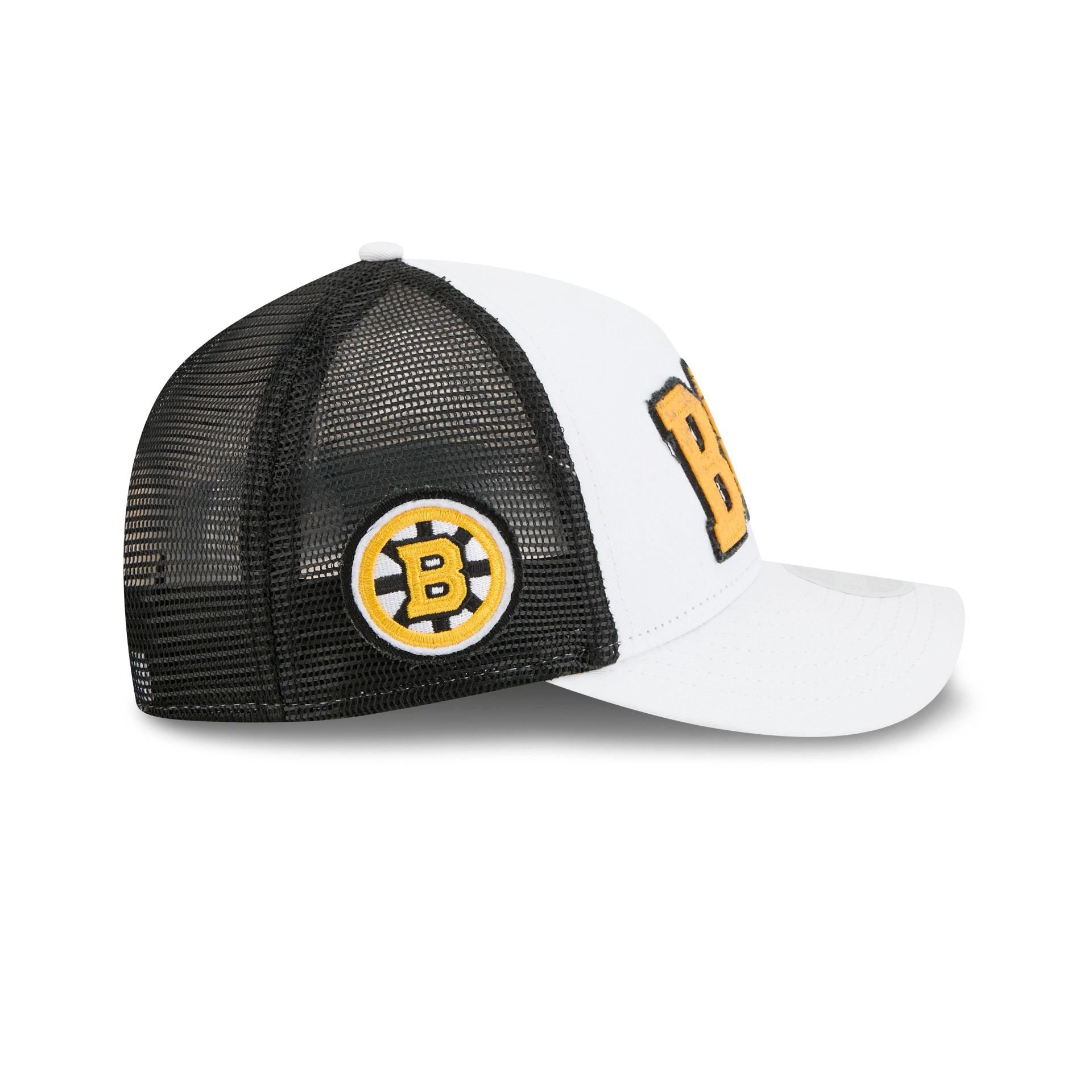 Boston Bruins Optic White Felt Logo Women's 9FORTY M-Crown A-Frame Trucker Hat
