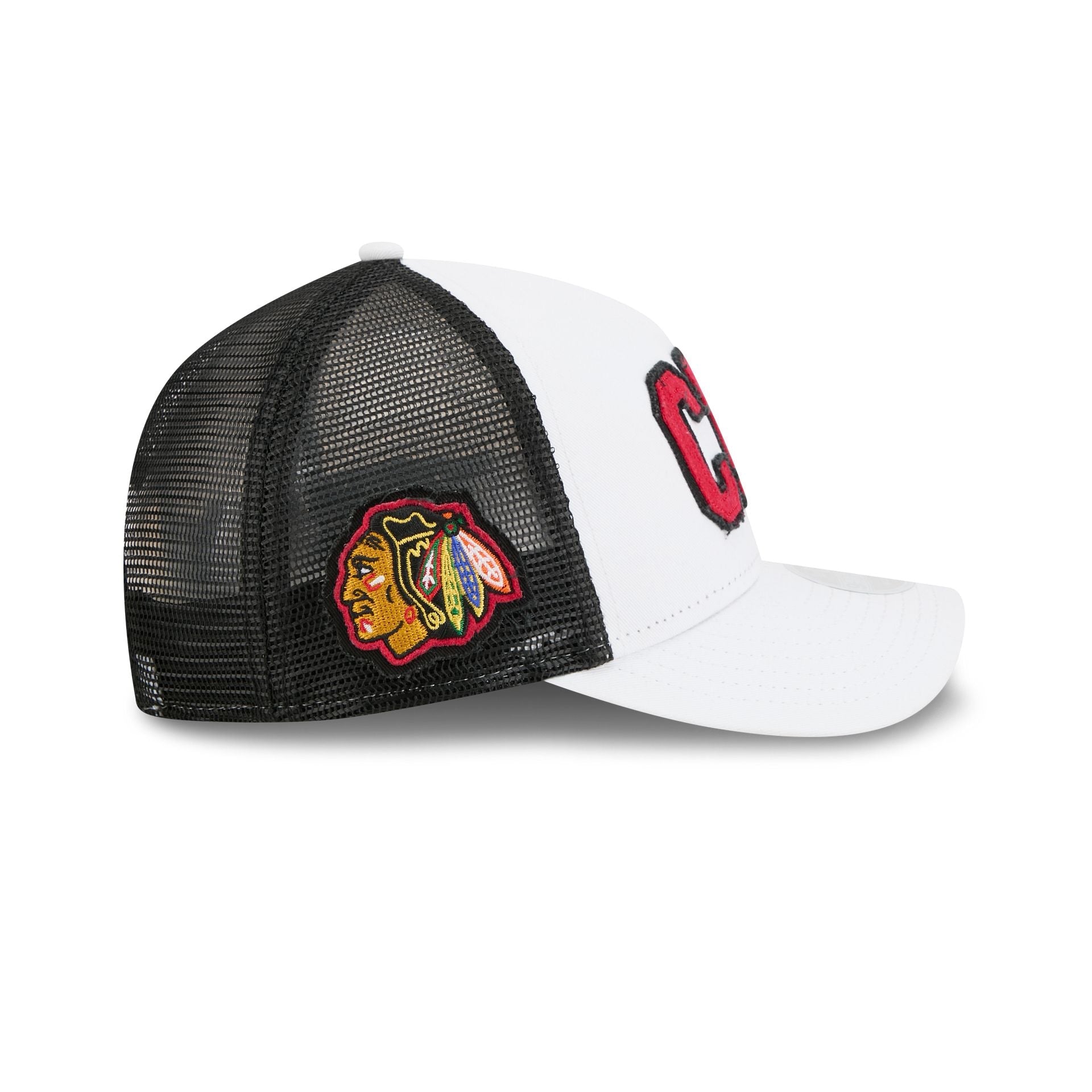 Chicago Blackhawks Optic White Felt Logo Women's 9FORTY M-Crown A-Frame Trucker Hat