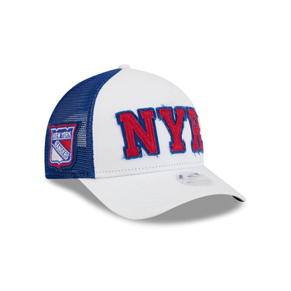 New York Rangers Optic White Felt Logo Women's 9FORTY M-Crown A-Frame Trucker Hat