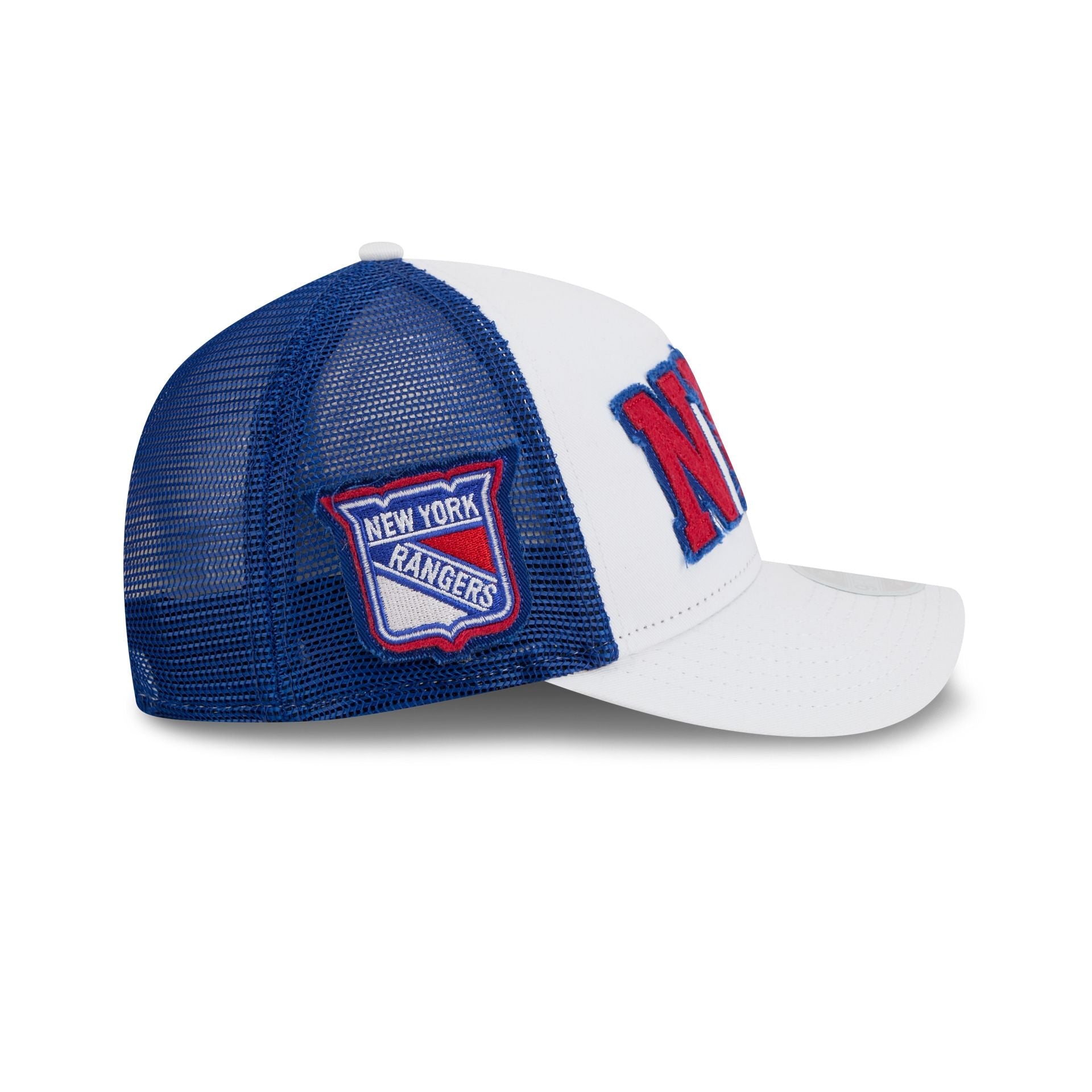 New York Rangers Optic White Felt Logo Women's 9FORTY M-Crown A-Frame Trucker Hat