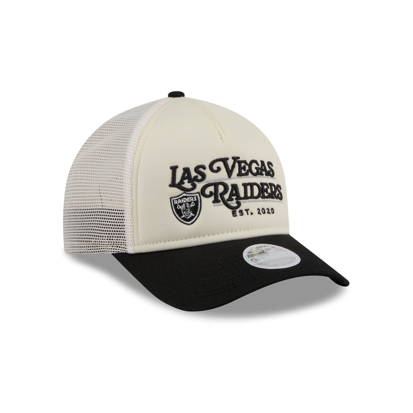 Las Vegas Raiders Retro Chrome Women's White 9FORTY M-Crown A-Frame Trucker Hat