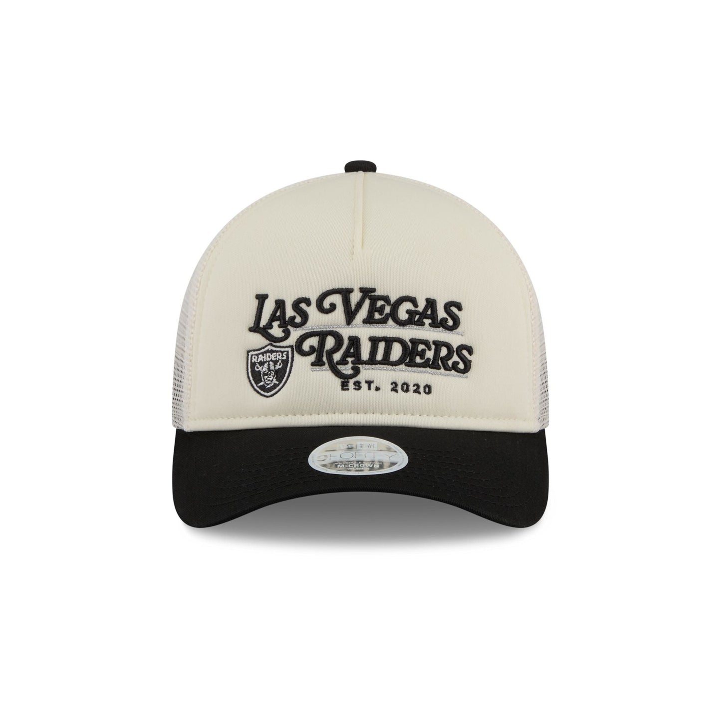 Las Vegas Raiders Retro Chrome Women's White 9FORTY M-Crown A-Frame Trucker Hat