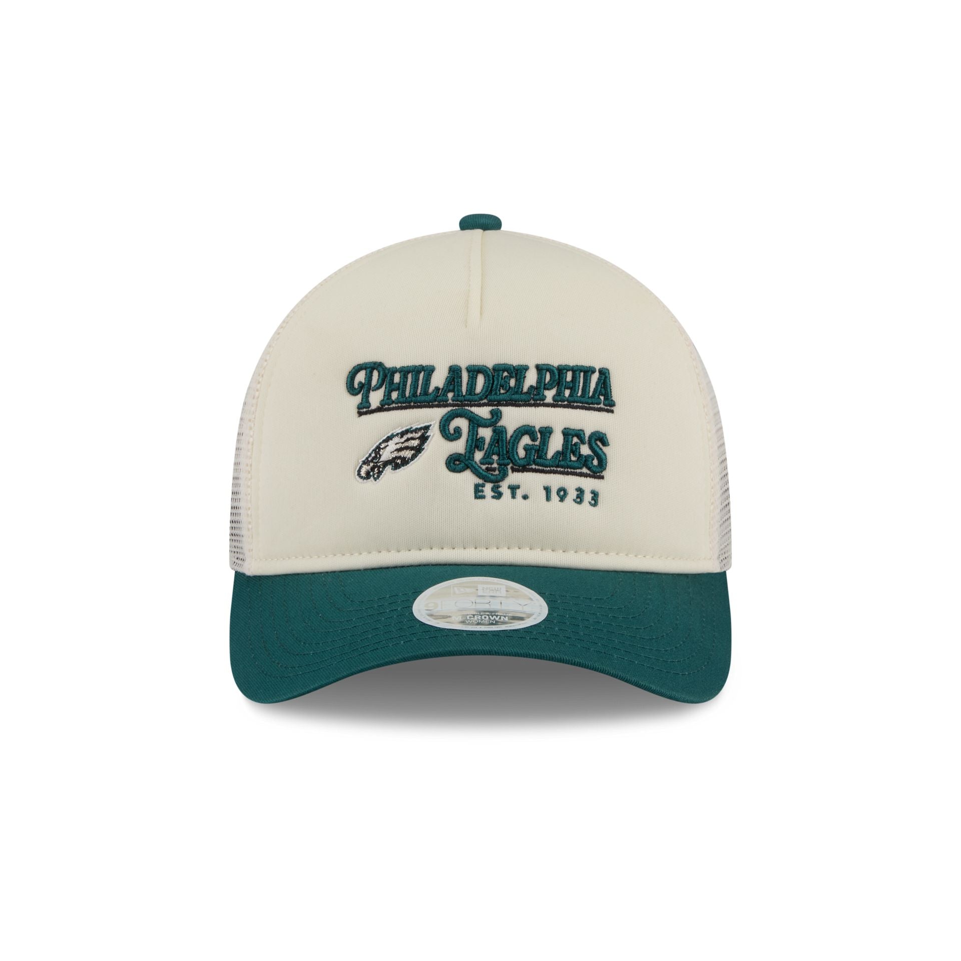 Philadelphia Eagles Retro Chrome Women's White 9FORTY M-Crown A-Frame Trucker Hat