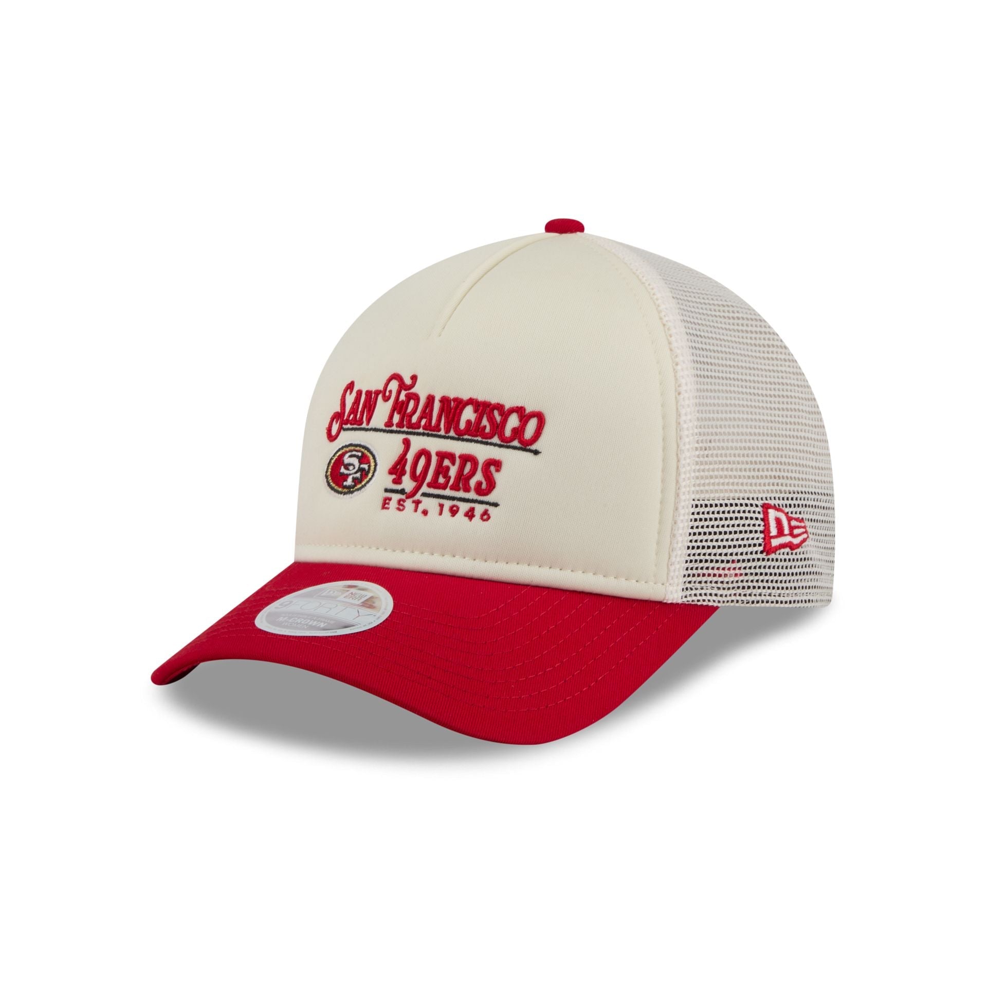 San Francisco 49ers Retro Chrome Women's White 9FORTY M-Crown A-Frame Trucker Hat
