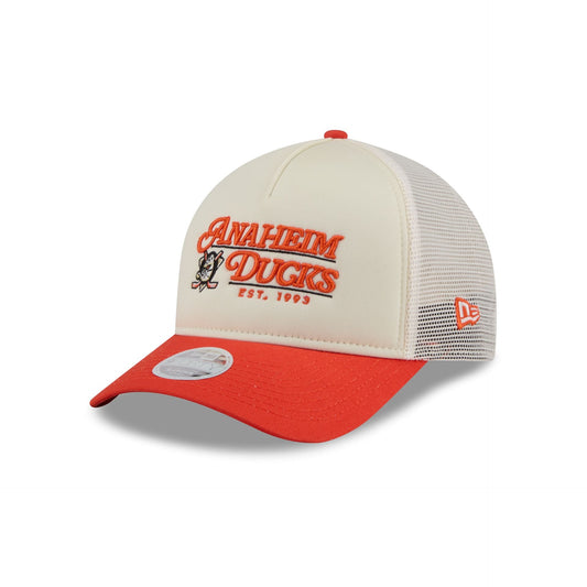 Anaheim Ducks Retro Chrome Women's White 9FORTY M-Crown A-Frame Trucker Hat