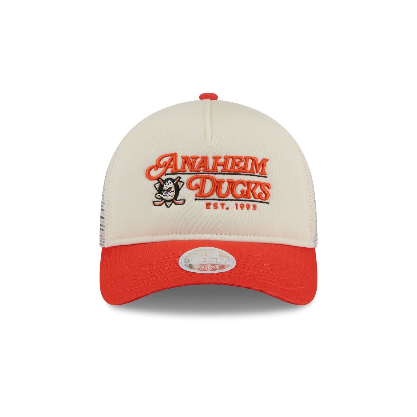 Anaheim Ducks Retro Chrome Women's White 9FORTY M-Crown A-Frame Trucker Hat