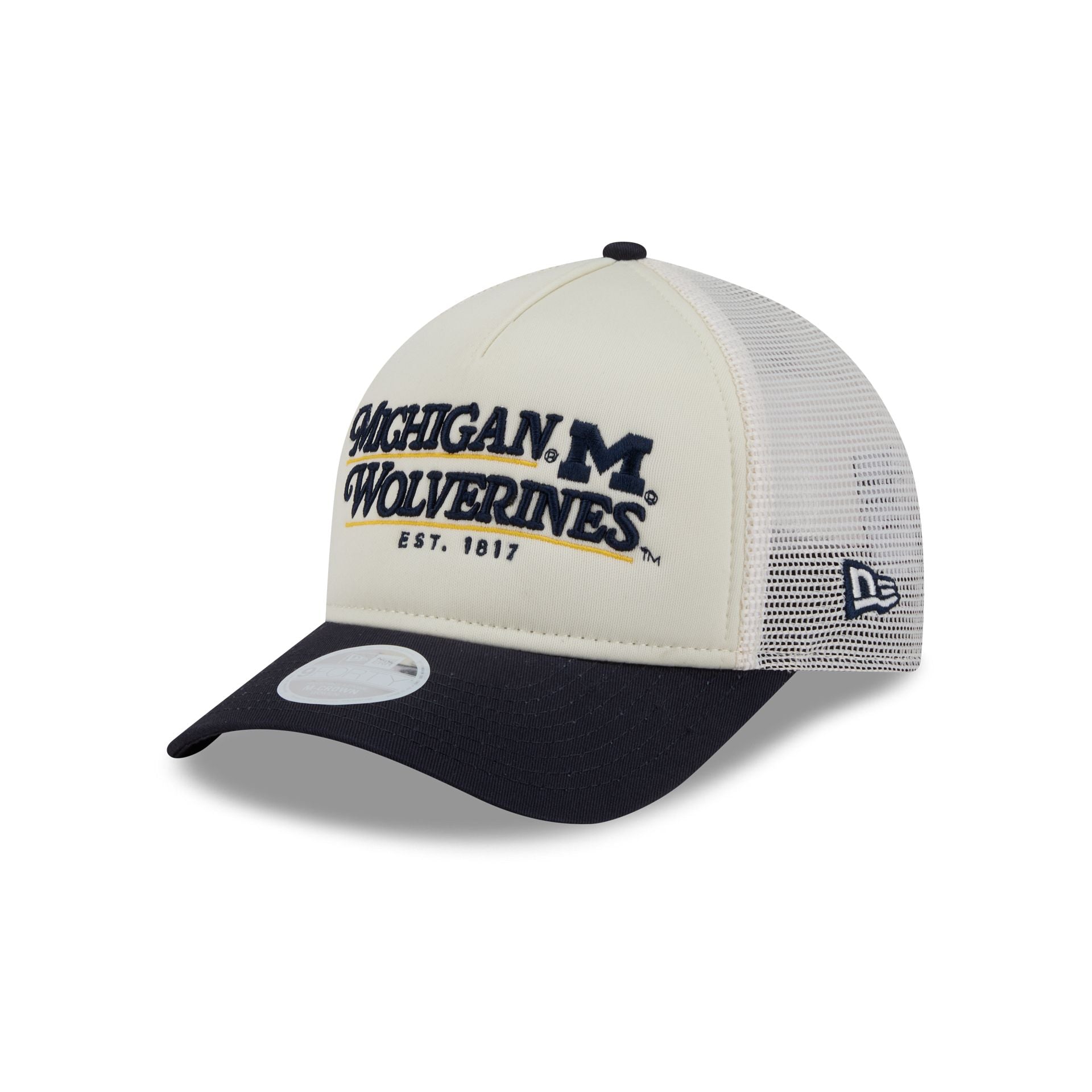 Michigan Wolverines Retro Chrome Women's White 9FORTY M-Crown A-Frame Trucker Hat
