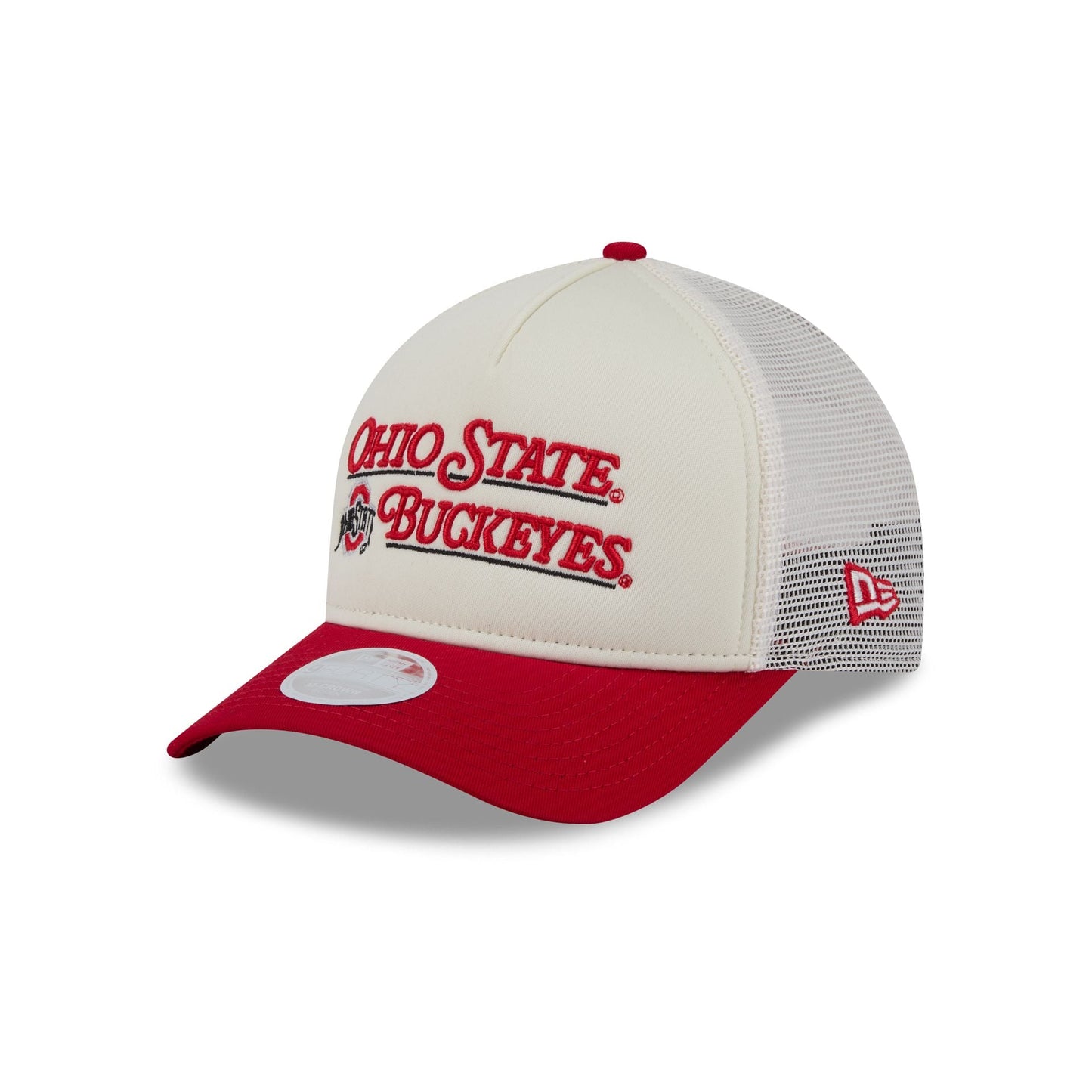 Ohio State Buckeyes Retro Chrome Women's White 9FORTY M-Crown A-Frame Trucker Hat