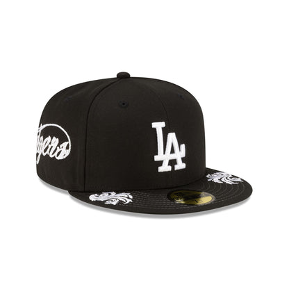 Los Angeles Dodgers Script Black and White 59FIFTY Fitted Hat