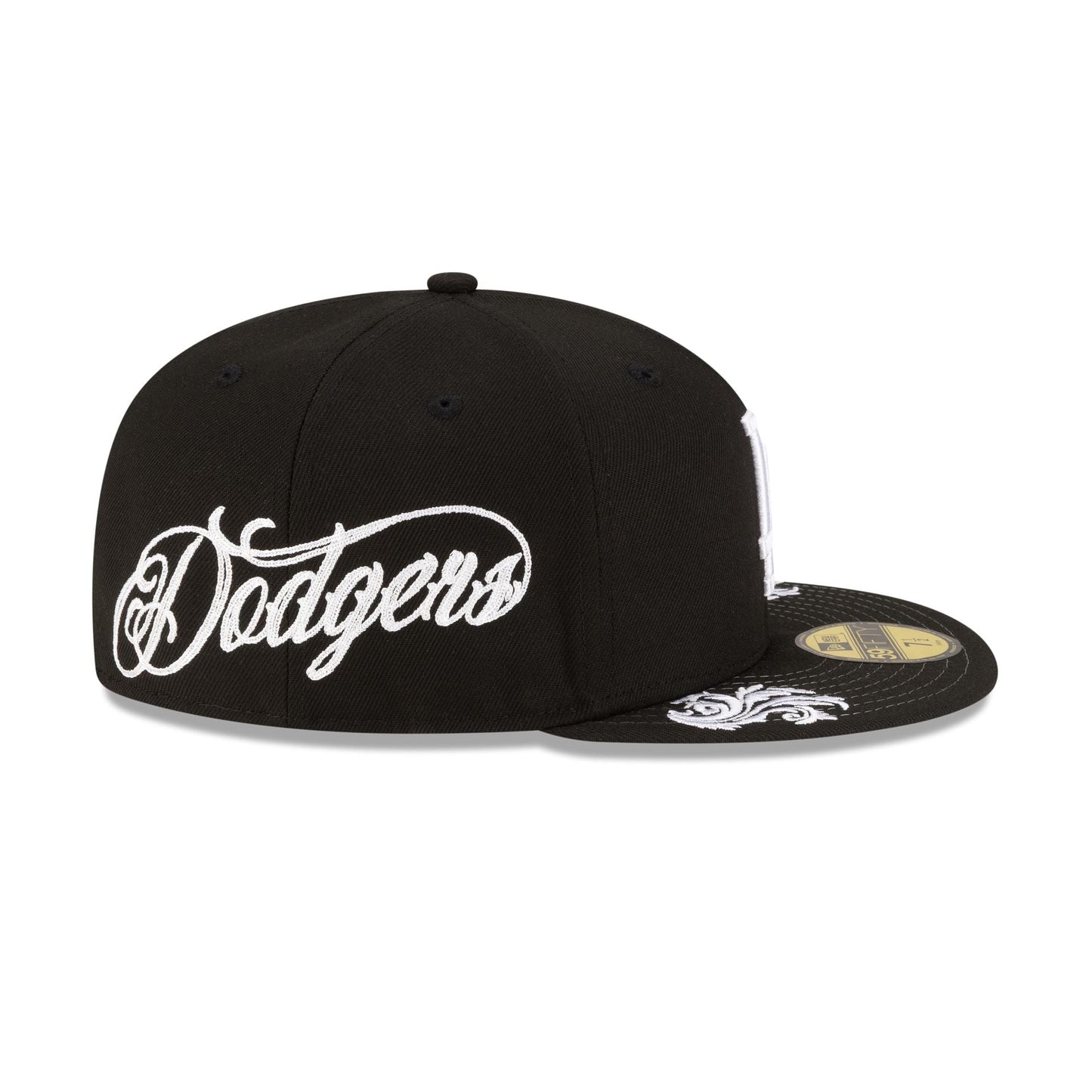 Los Angeles Dodgers Script Black and White 59FIFTY Fitted Hat