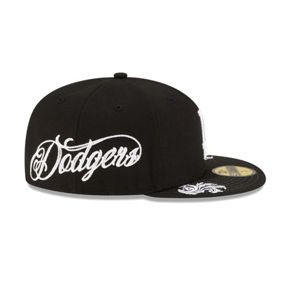 Los Angeles Dodgers Script Black and White 59FIFTY Fitted Hat