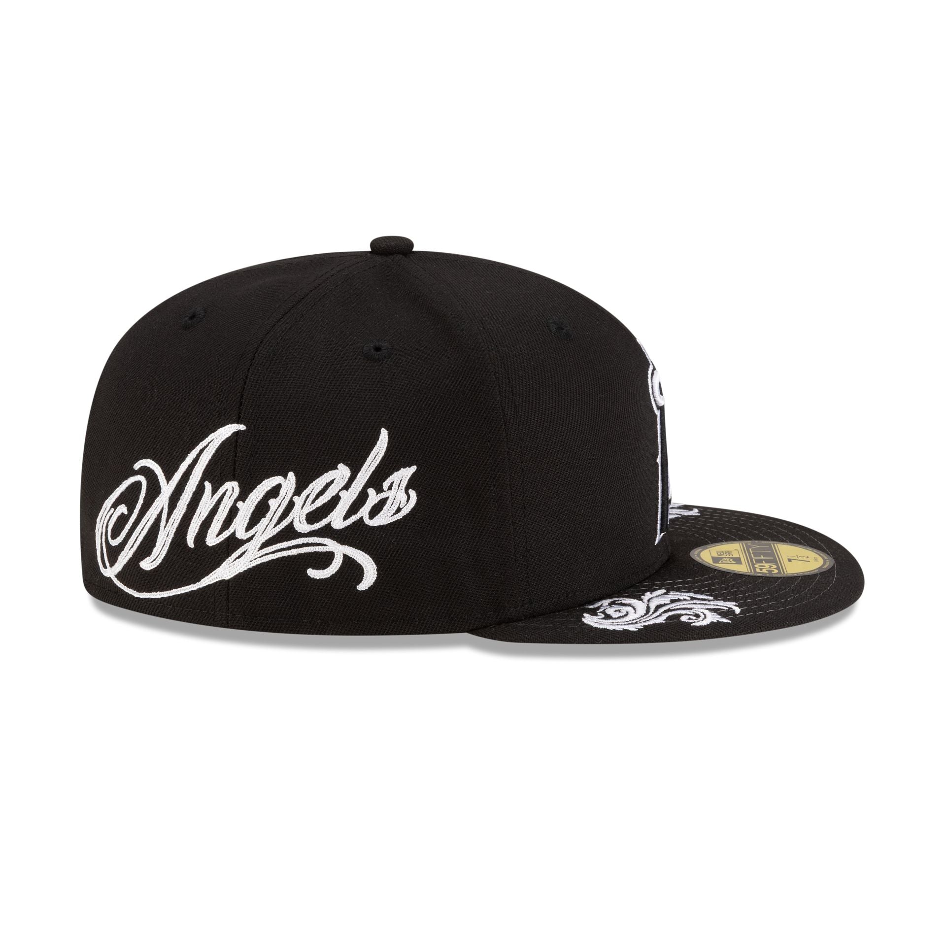Los Angeles Angels Script Black and White 59FIFTY Fitted Hat