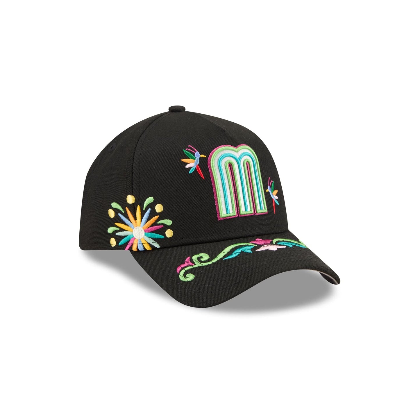 Mexico Latin Embroidery Black 9FORTY A-Frame Snapback Hat