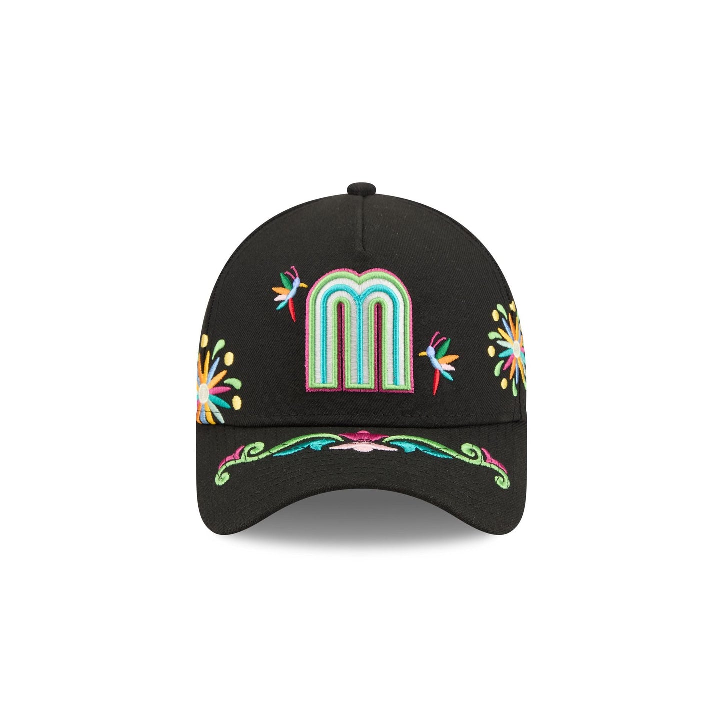 Mexico Latin Embroidery Black 9FORTY A-Frame Snapback Hat