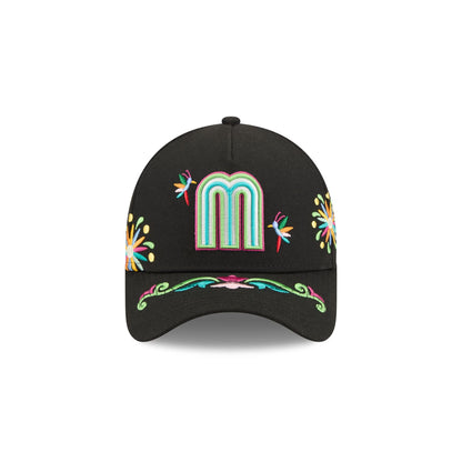 Mexico Latin Embroidery Black 9FORTY A-Frame Snapback Hat