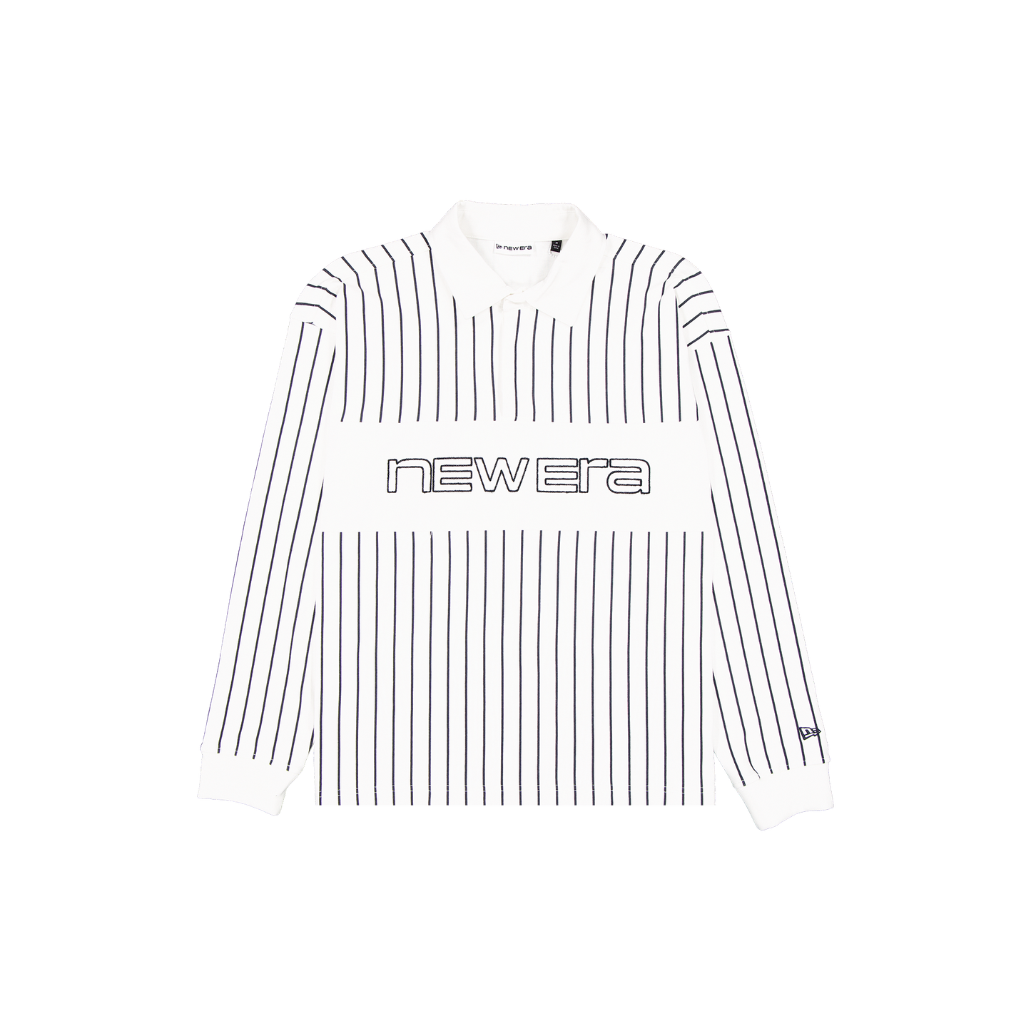 New Era Branded College White Striped Long-Sleeve Rugby Shirt