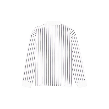 New Era Branded College White Striped Long-Sleeve Rugby Shirt