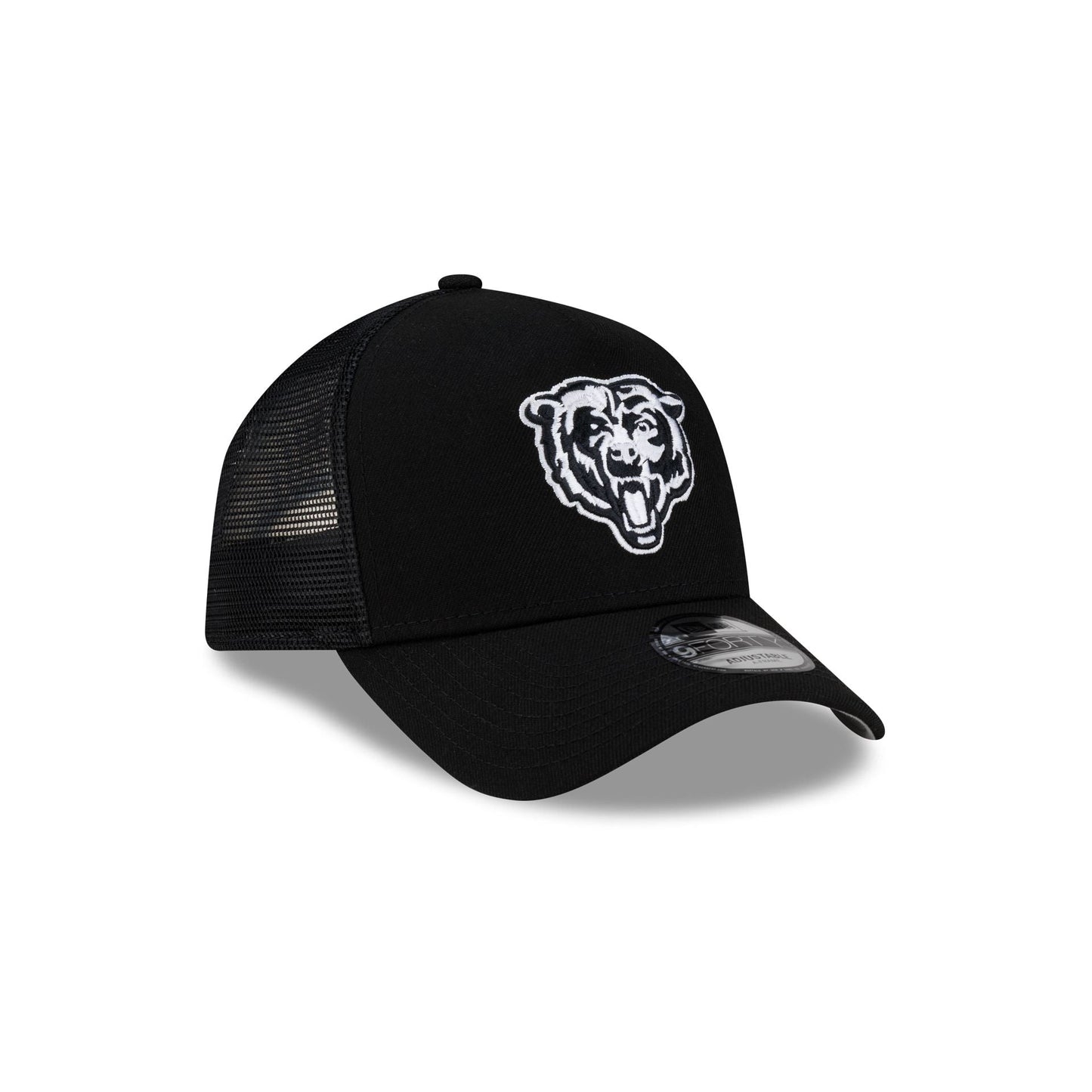 Chicago Bears Side Script Black 9FORTY A-Frame Trucker Hat