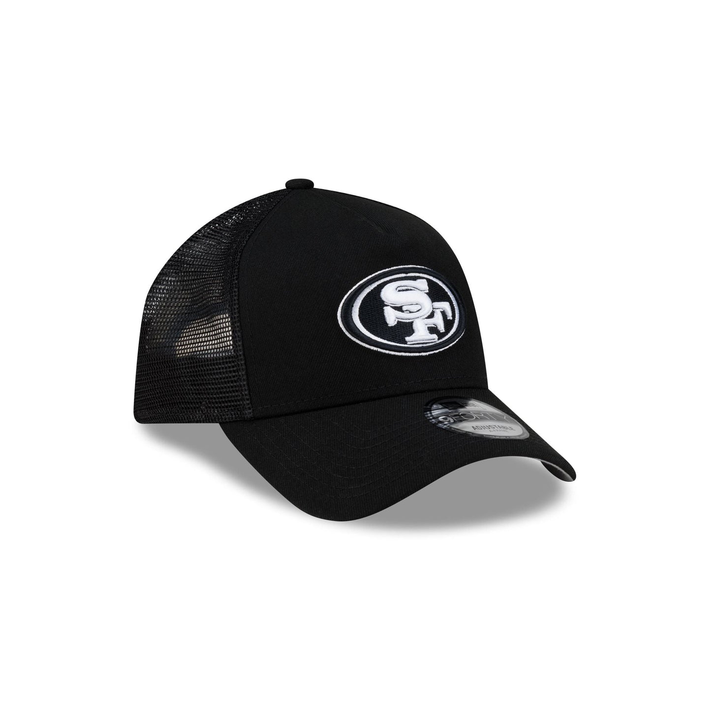 San Francisco 49ers Side Script Black 9FORTY A-Frame Trucker Hat