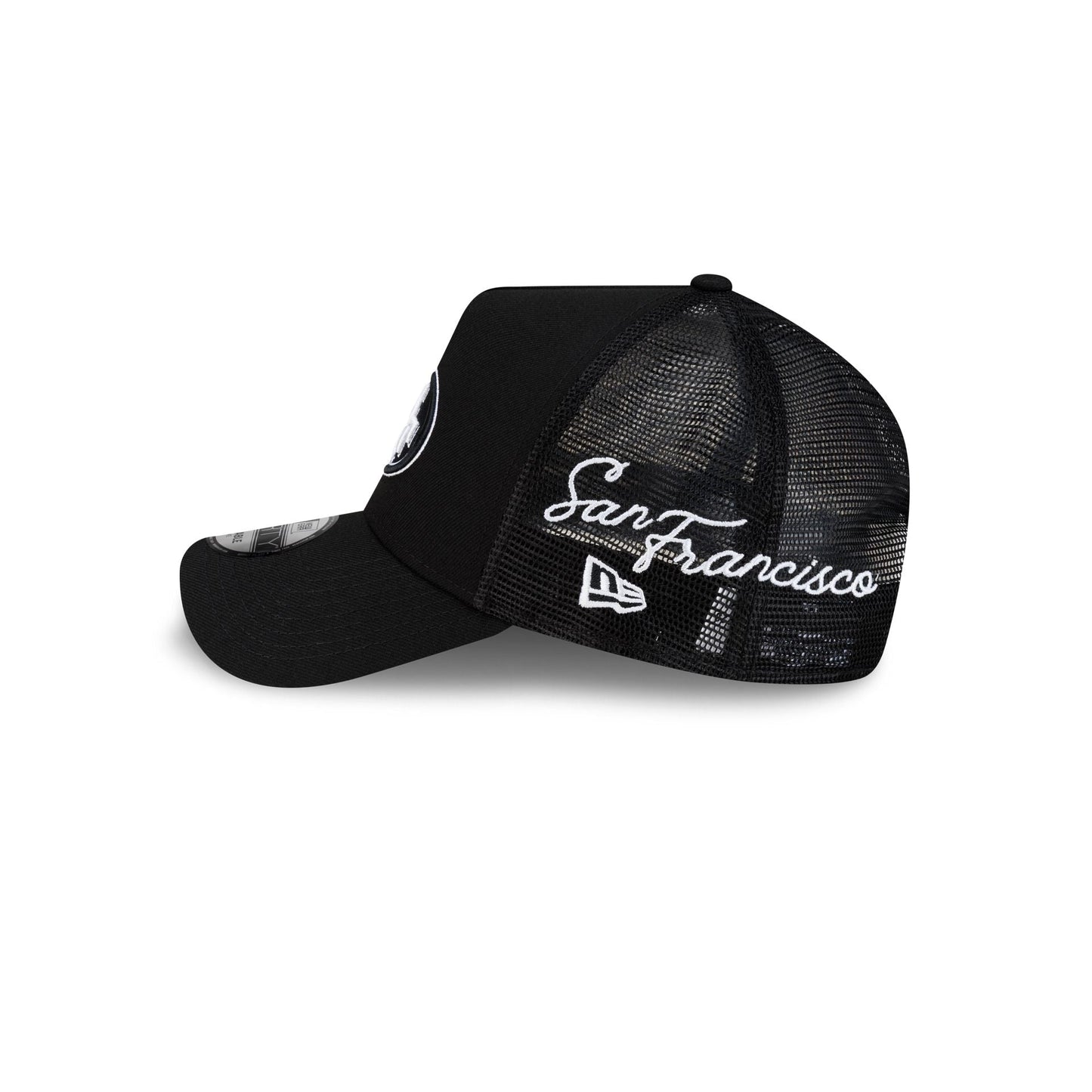 San Francisco 49ers Side Script Black 9FORTY A-Frame Trucker Hat
