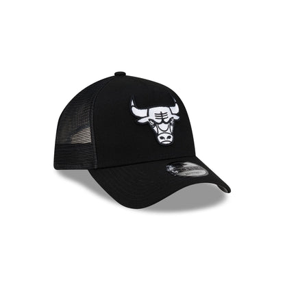 Chicago Bulls Side Script Black 9FORTY A-Frame Trucker Hat