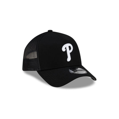 Philadelphia Phillies Side Script Black 9FORTY A-Frame Trucker Hat