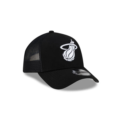 Miami Heat Side Script Black 9FORTY A-Frame Trucker Hat