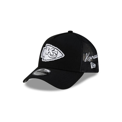 Kansas City Chiefs Side Script Black 9FORTY A-Frame Trucker Hat