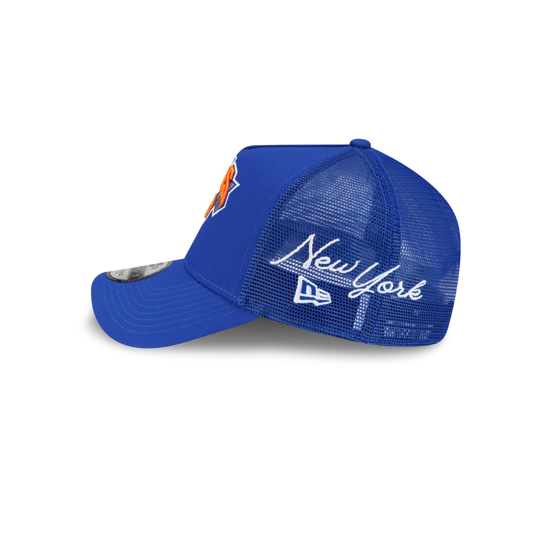 New York Knicks Side Script 9FORTY A-Frame Trucker Hat
