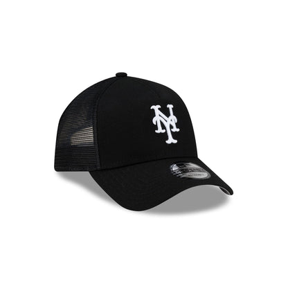 New York Mets Side Script Black 9FORTY A-Frame Trucker Hat