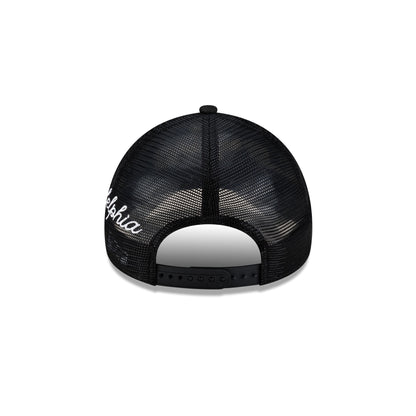 Philadelphia 76ers Side Script Black 9FORTY A-Frame Trucker Hat