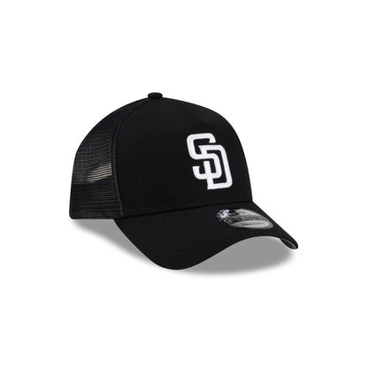 San Diego Padres Side Script Black 9FORTY A-Frame Trucker Hat