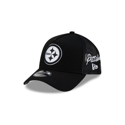 Pittsburgh Steelers Side Script Black 9FORTY A-Frame Trucker Hat