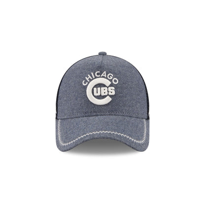 Chicago Cubs Navy Brushed Chambray 9FORTY A-Frame Trucker Hat