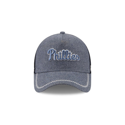 Philadelphia Phillies Navy Brushed Chambray 9FORTY A-Frame Trucker Hat