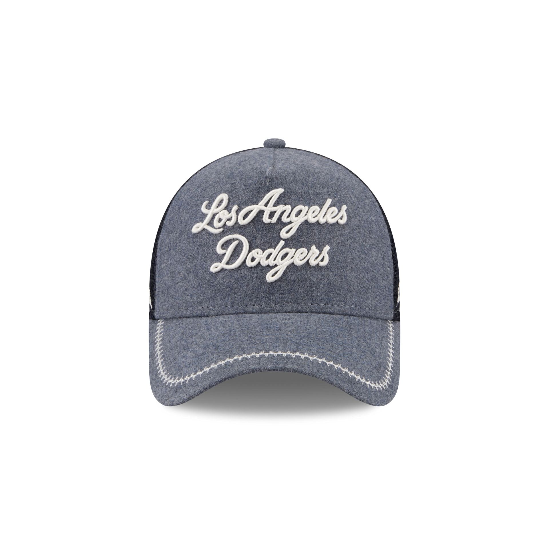 Los Angeles Dodgers Navy Brushed Chambray 9FORTY A-Frame Trucker Hat