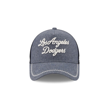 Los Angeles Dodgers Navy Brushed Chambray 9FORTY A-Frame Trucker Hat