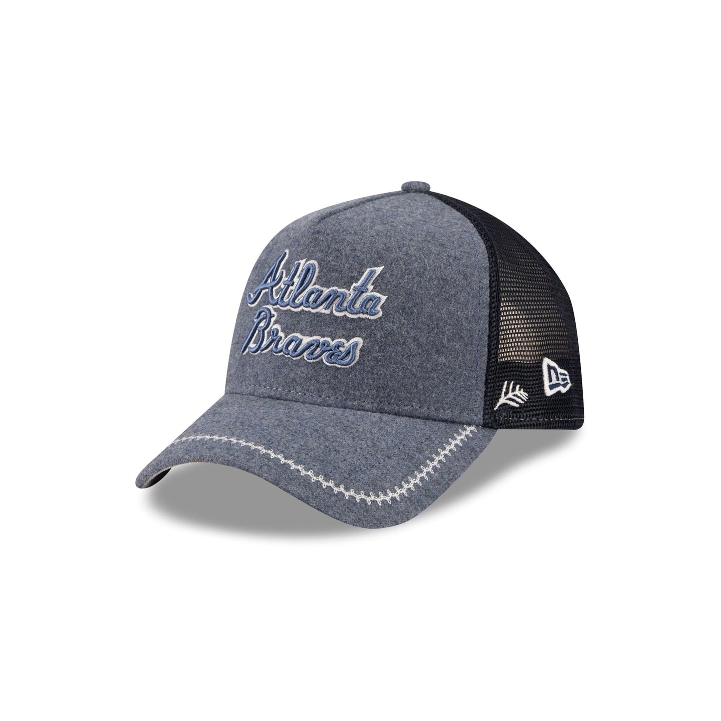 Atlanta Braves Navy Brushed Chambray 9FORTY A-Frame Trucker Hat