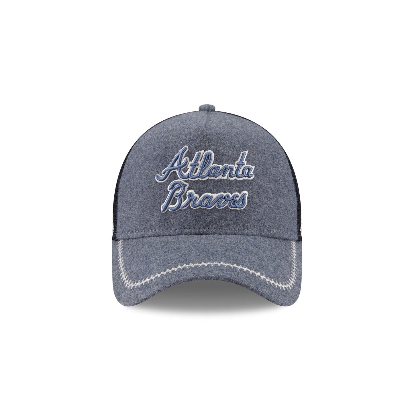 Atlanta Braves Navy Brushed Chambray 9FORTY A-Frame Trucker Hat