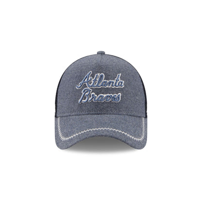 Atlanta Braves Navy Brushed Chambray 9FORTY A-Frame Trucker Hat