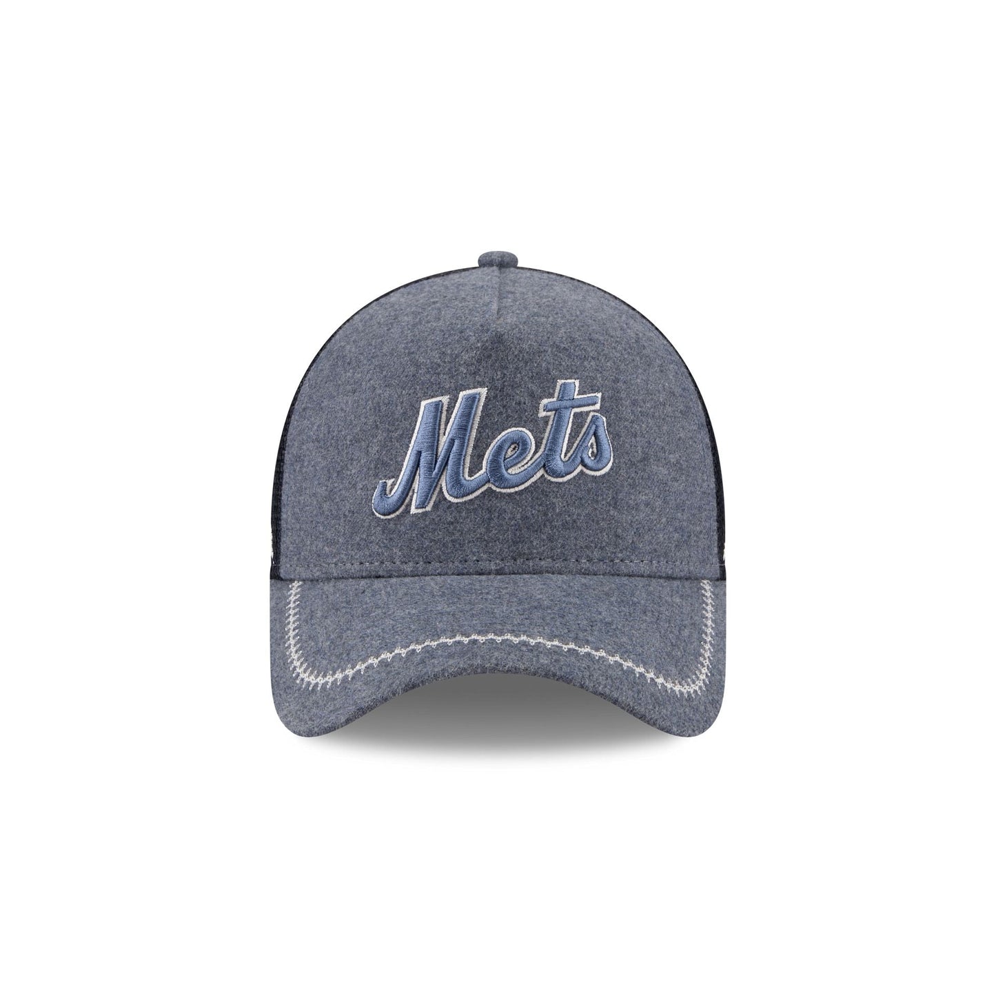 New York Mets Navy Brushed Chambray 9FORTY A-Frame Trucker Hat